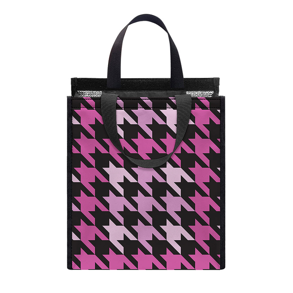 Pink Houndstooth Pattern Print Insulated Lunch Tote