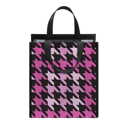 Pink Houndstooth Pattern Print Insulated Lunch Tote