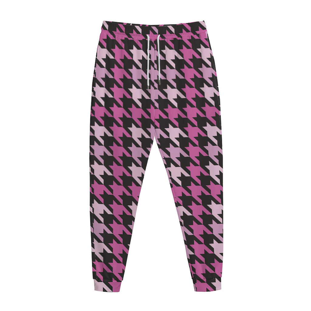 Pink Houndstooth Pattern Print Jogger Pants
