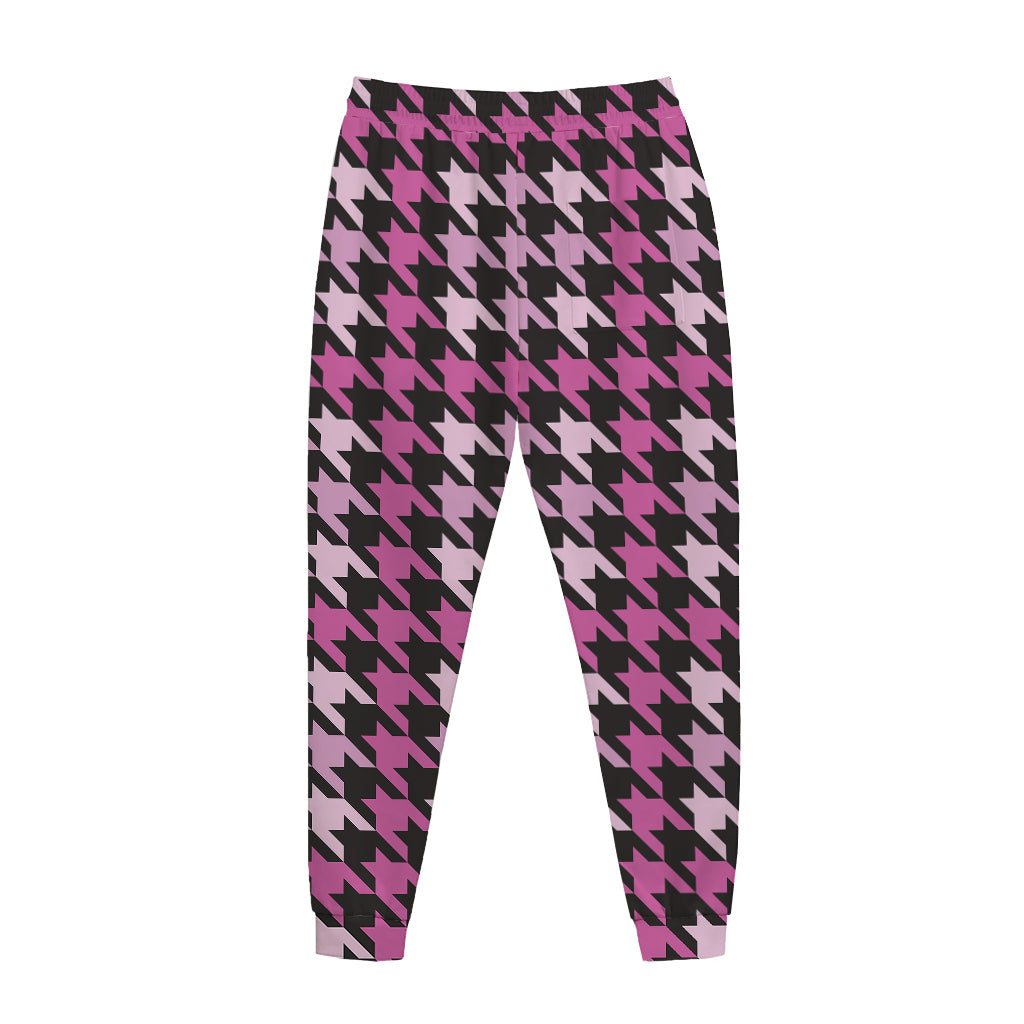 Pink Houndstooth Pattern Print Jogger Pants