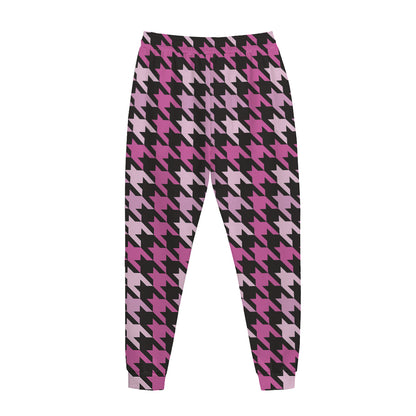 Pink Houndstooth Pattern Print Jogger Pants