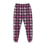 Pink Houndstooth Pattern Print Jogger Pants