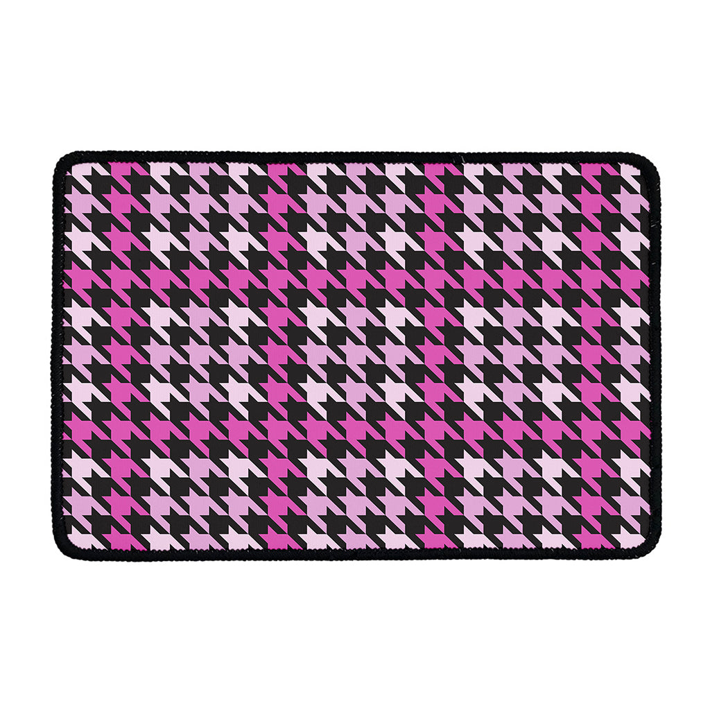 Pink Houndstooth Pattern Print Kitchen Mat