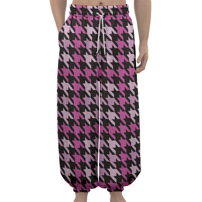 Pink Houndstooth Pattern Print Lantern Pants