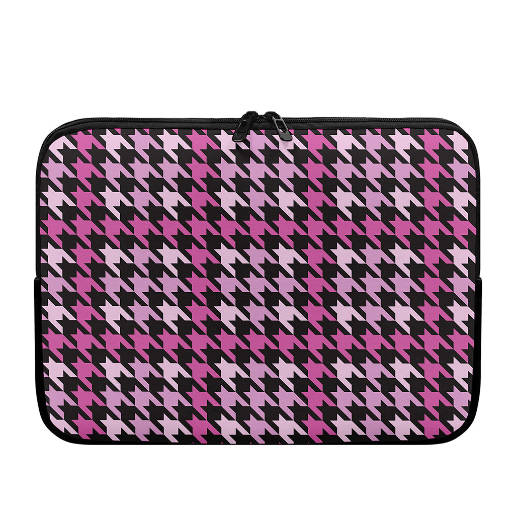 Pink Houndstooth Pattern Print Laptop Sleeve