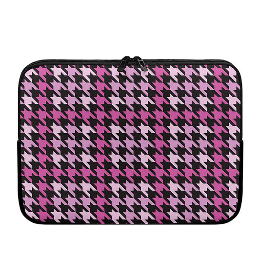 Pink Houndstooth Pattern Print Laptop Sleeve