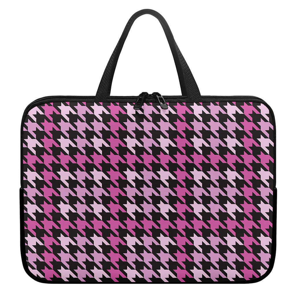 Pink Houndstooth Pattern Print Laptop Sleeve With Handle