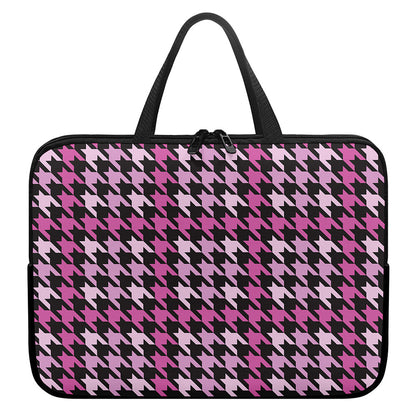 Pink Houndstooth Pattern Print Laptop Sleeve With Handle