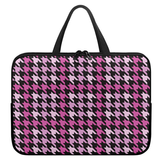 Pink Houndstooth Pattern Print Laptop Sleeve With Handle