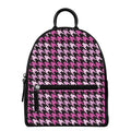 Pink Houndstooth Pattern Print Leather Backpack