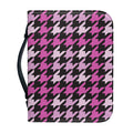 Pink Houndstooth Pattern Print Leather Bible Cover