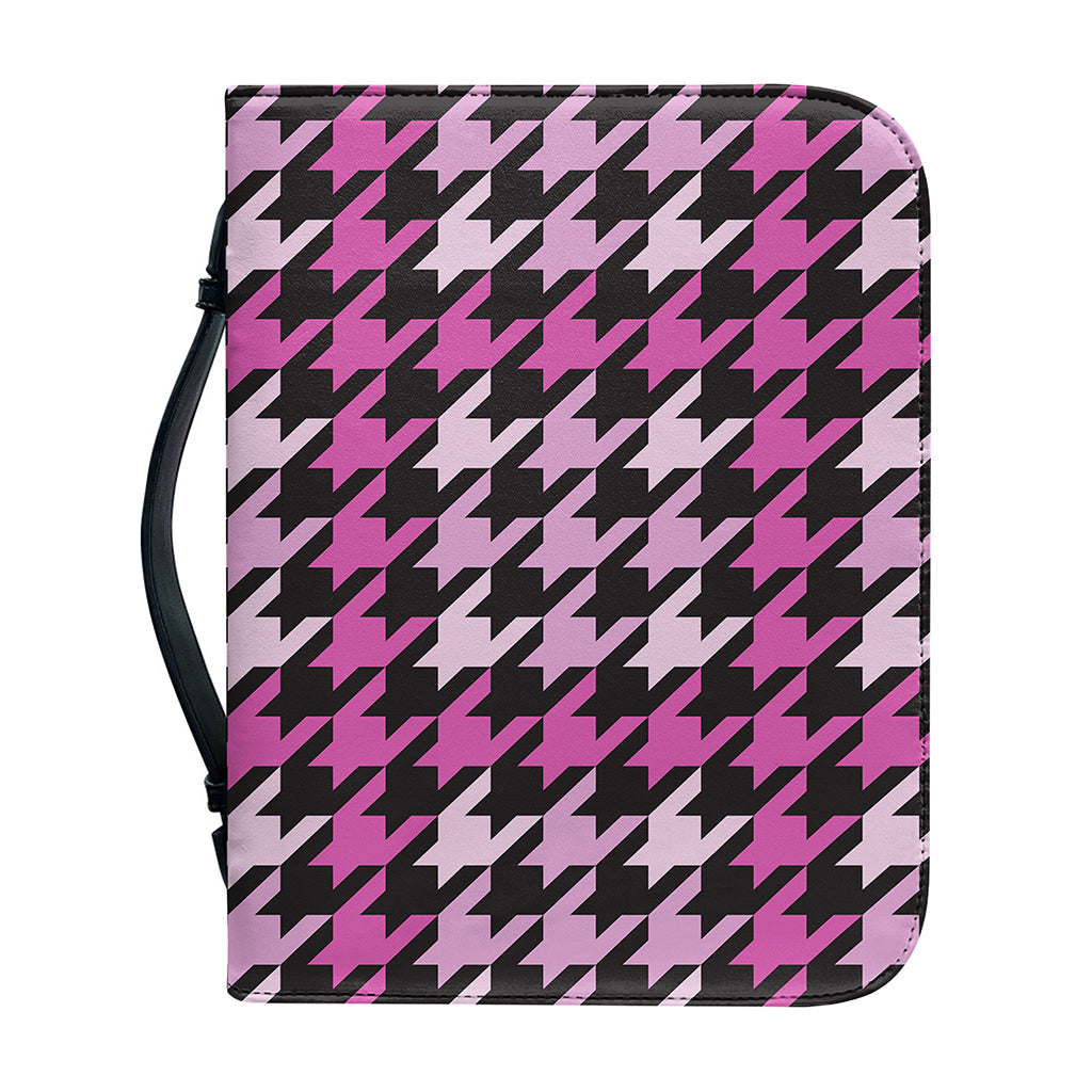 Pink Houndstooth Pattern Print Leather Bible Cover