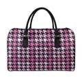 Pink Houndstooth Pattern Print Leather Duffel Bag