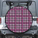 Pink Houndstooth Pattern Print Leather Spare Tire Cover