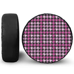 Pink Houndstooth Pattern Print Leather Spare Tire Cover