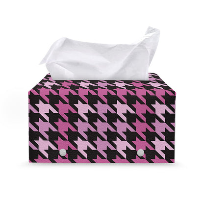 Pink Houndstooth Pattern Print Leather Tissue Box Cover