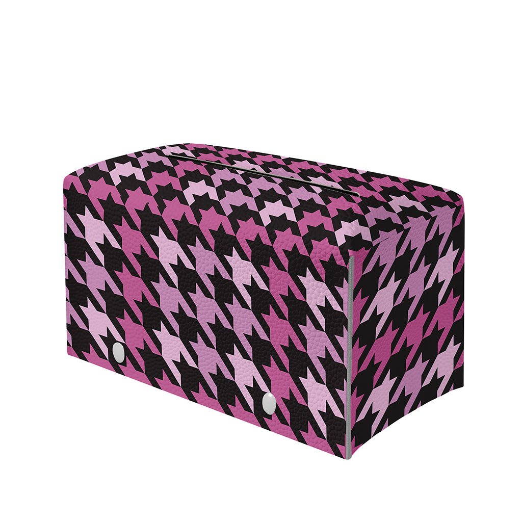 Pink Houndstooth Pattern Print Leather Tissue Box Cover
