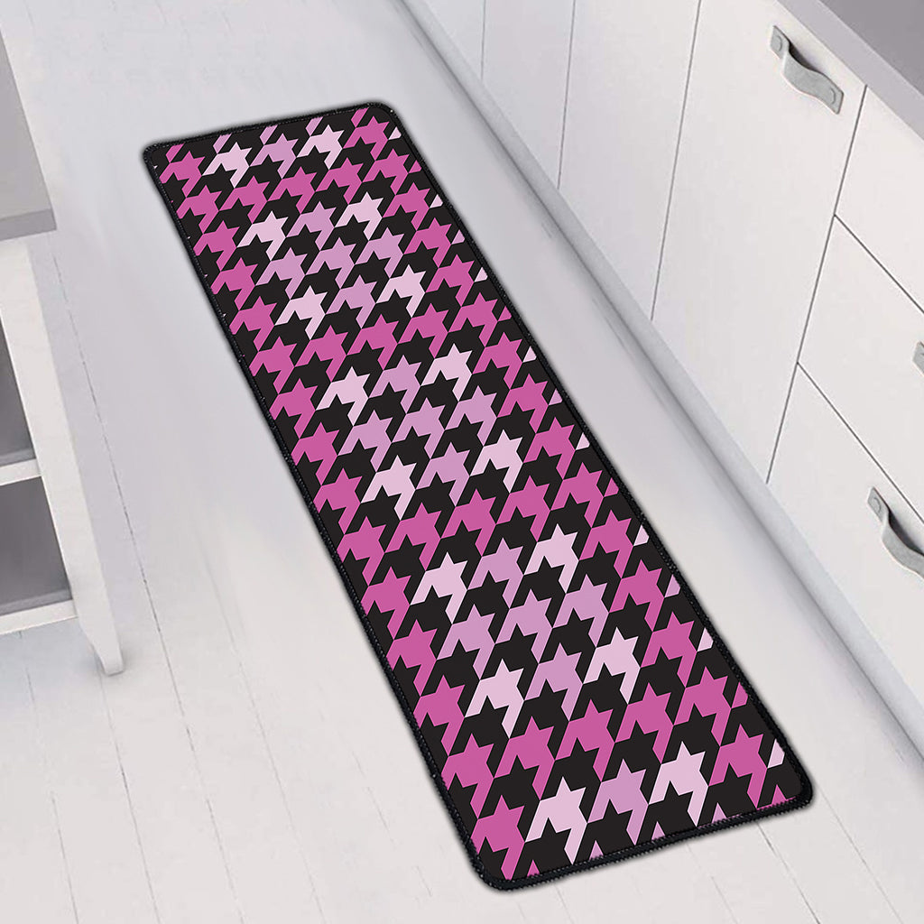 Pink Houndstooth Pattern Print Long Kitchen Mat