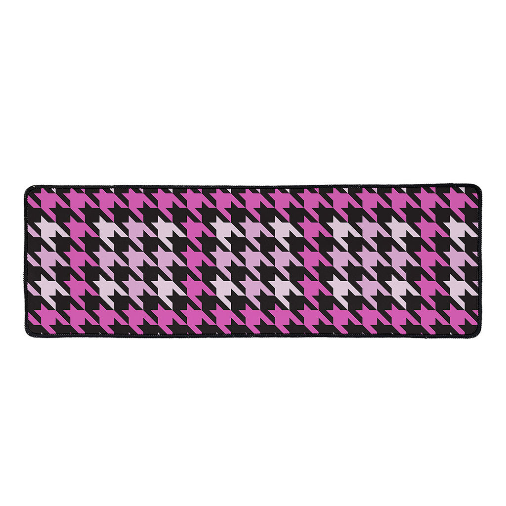 Pink Houndstooth Pattern Print Long Kitchen Mat
