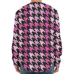 Pink Houndstooth Pattern Print Long Sleeve Baseball Jersey