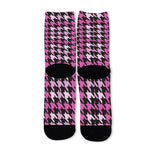 Pink Houndstooth Pattern Print Long Socks