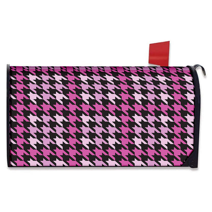 Pink Houndstooth Pattern Print Mailbox Cover