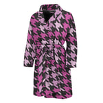 Pink Houndstooth Pattern Print Men's Bathrobe