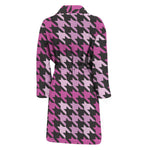 Pink Houndstooth Pattern Print Men's Bathrobe