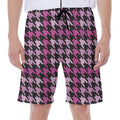 Pink Houndstooth Pattern Print Men's Beach Shorts