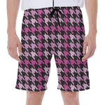 Pink Houndstooth Pattern Print Men's Beach Shorts