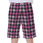 Pink Houndstooth Pattern Print Men's Beach Shorts