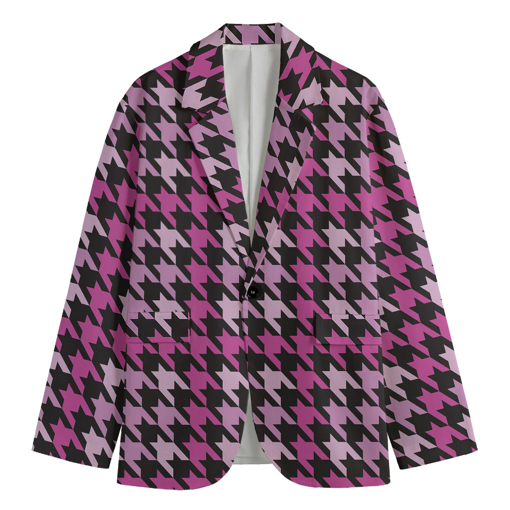Pink Houndstooth Pattern Print Men's Blazer