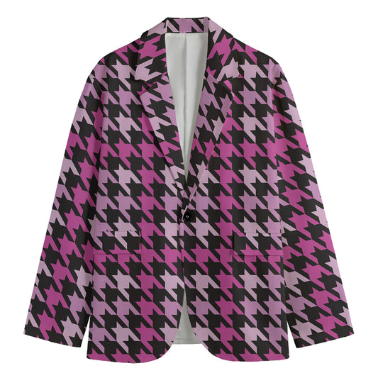 Pink Houndstooth Pattern Print Men's Blazer