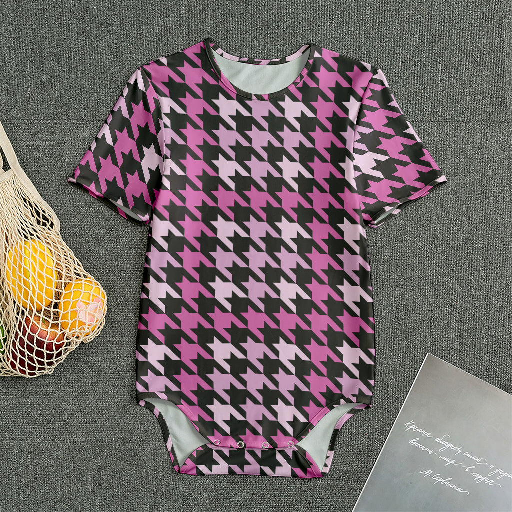 Pink Houndstooth Pattern Print Men's Bodysuit