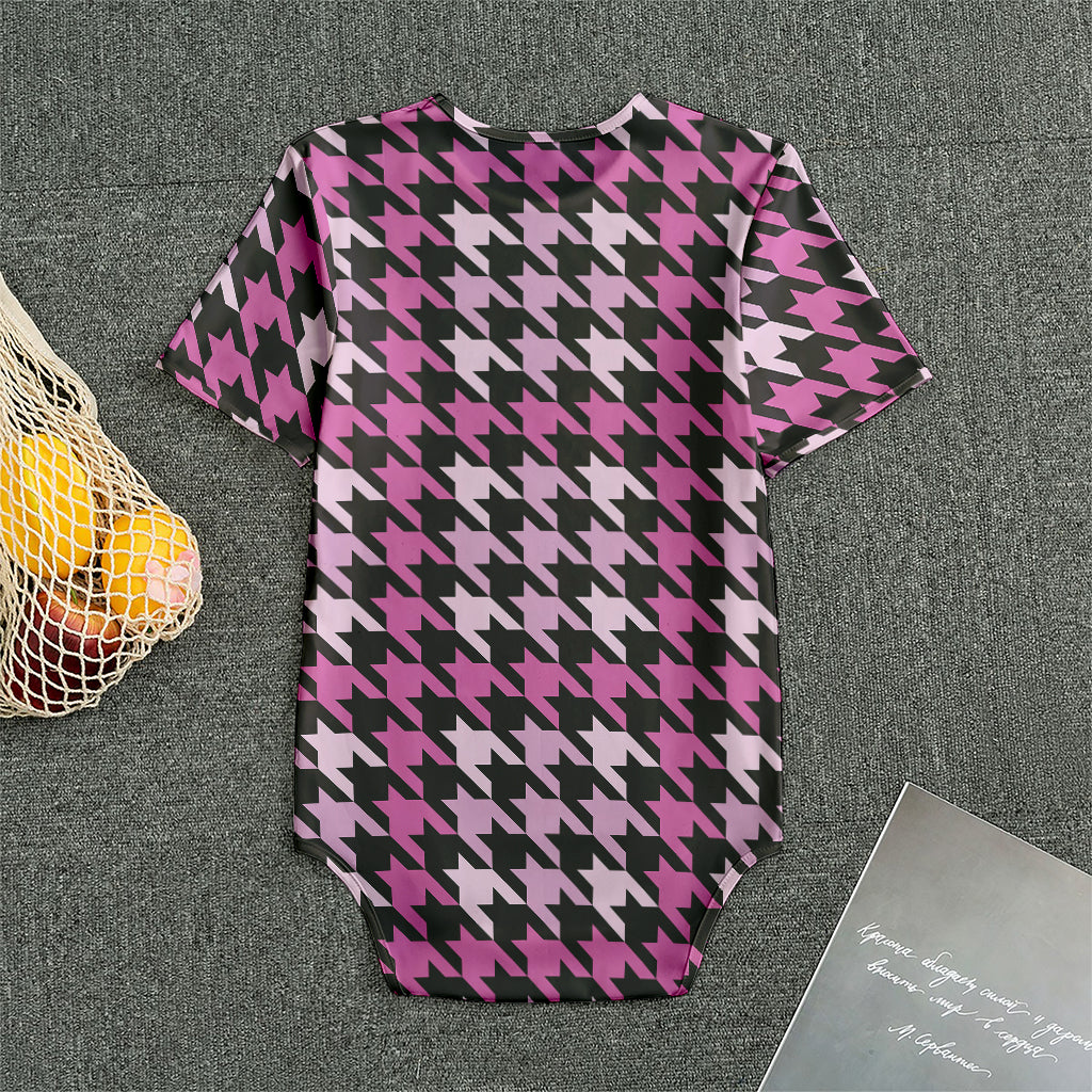 Pink Houndstooth Pattern Print Men's Bodysuit
