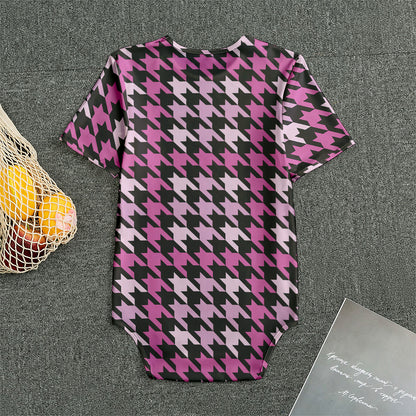 Pink Houndstooth Pattern Print Men's Bodysuit