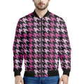 Pink Houndstooth Pattern Print Men's Bomber Jacket