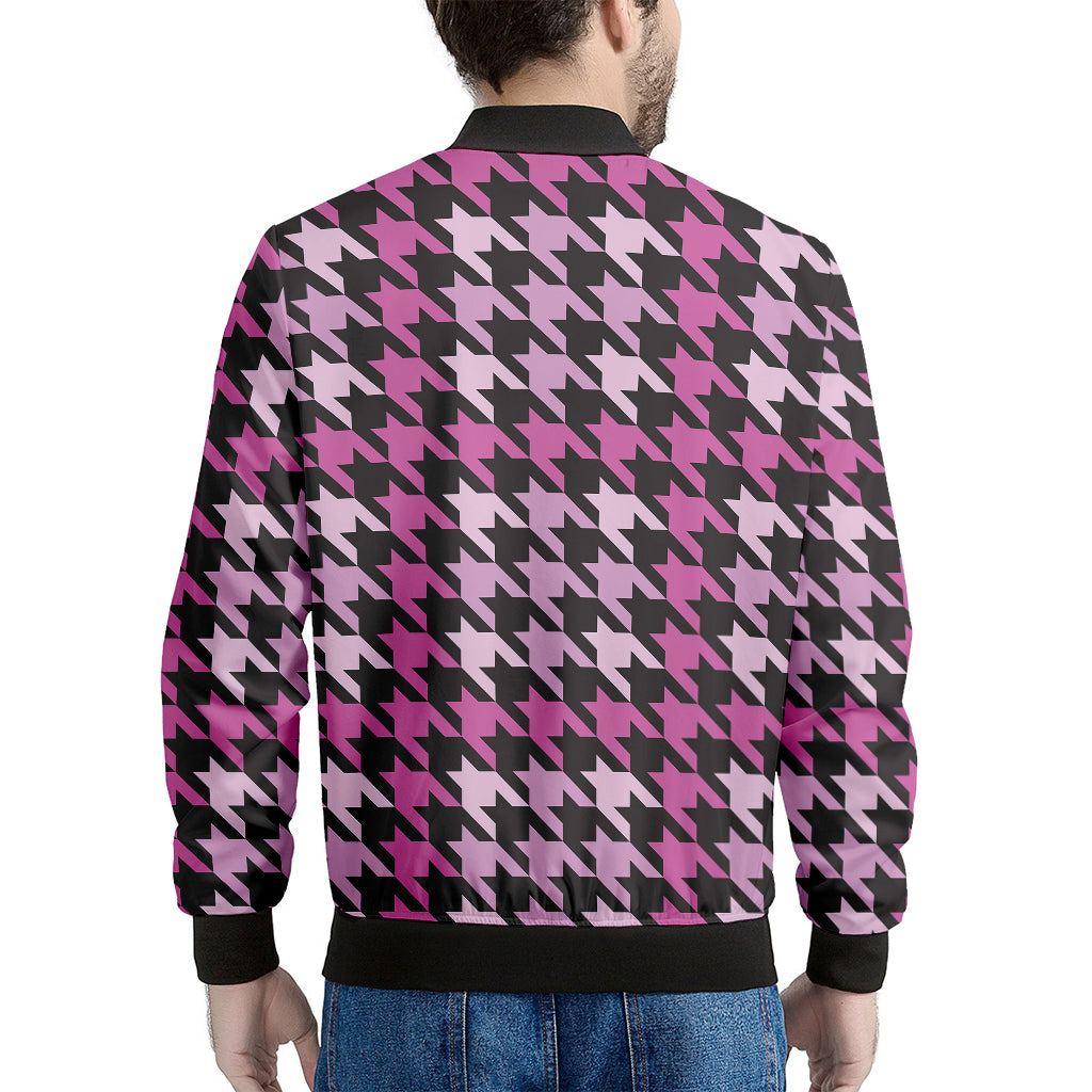 Pink Houndstooth Pattern Print Men's Bomber Jacket