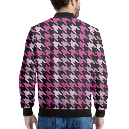 Pink Houndstooth Pattern Print Men's Bomber Jacket