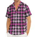Pink Houndstooth Pattern Print Men's Deep V-Neck Shirt