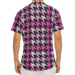 Pink Houndstooth Pattern Print Men's Deep V-Neck Shirt