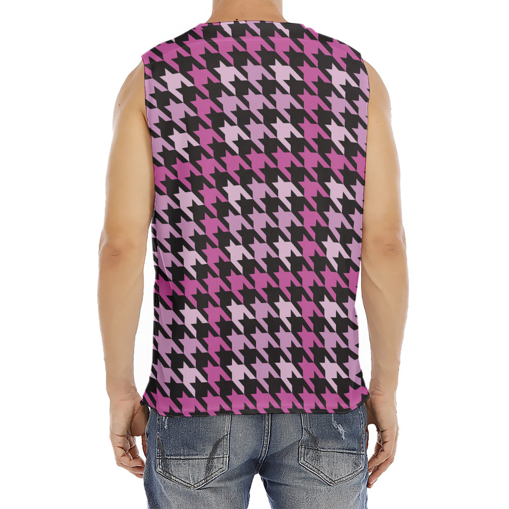 Pink Houndstooth Pattern Print Men's Fitness Tank Top