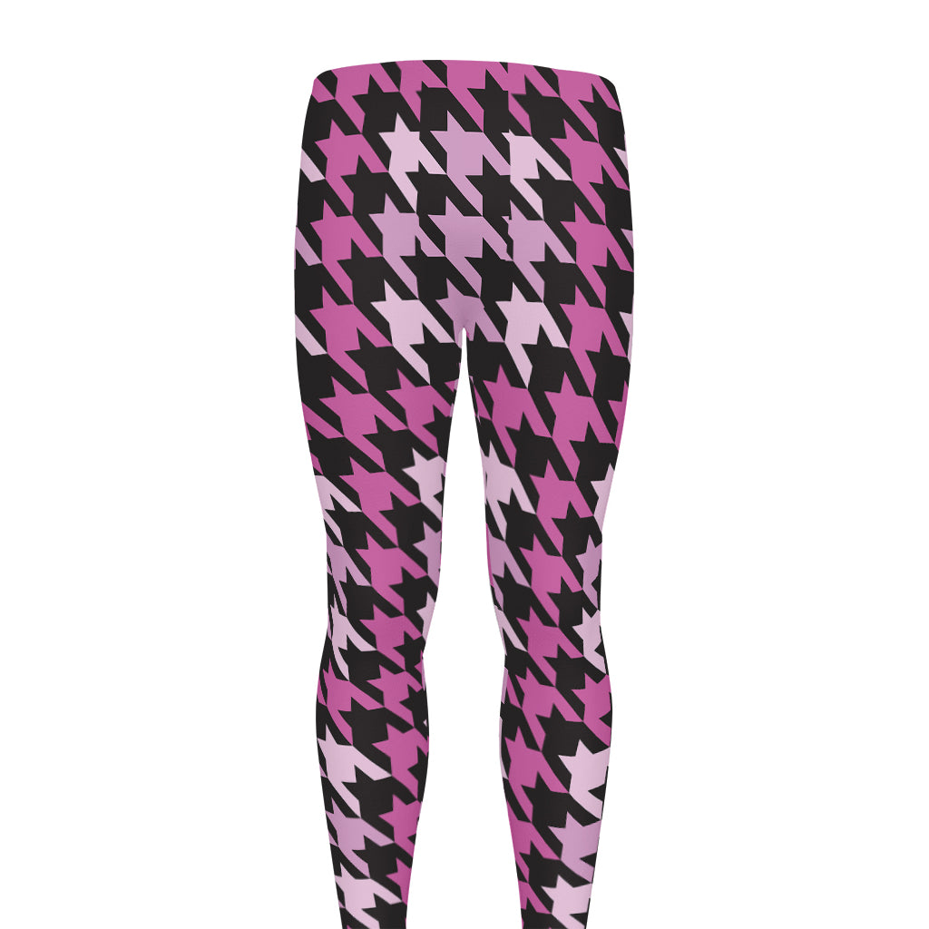 Pink Houndstooth Pattern Print Men's leggings