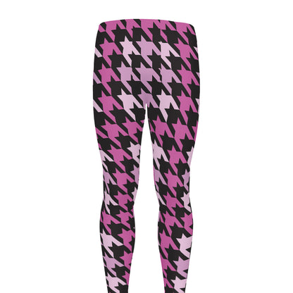 Pink Houndstooth Pattern Print Men's leggings