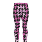 Pink Houndstooth Pattern Print Men's leggings