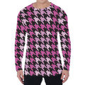 Pink Houndstooth Pattern Print Men's Long Sleeve T-Shirt