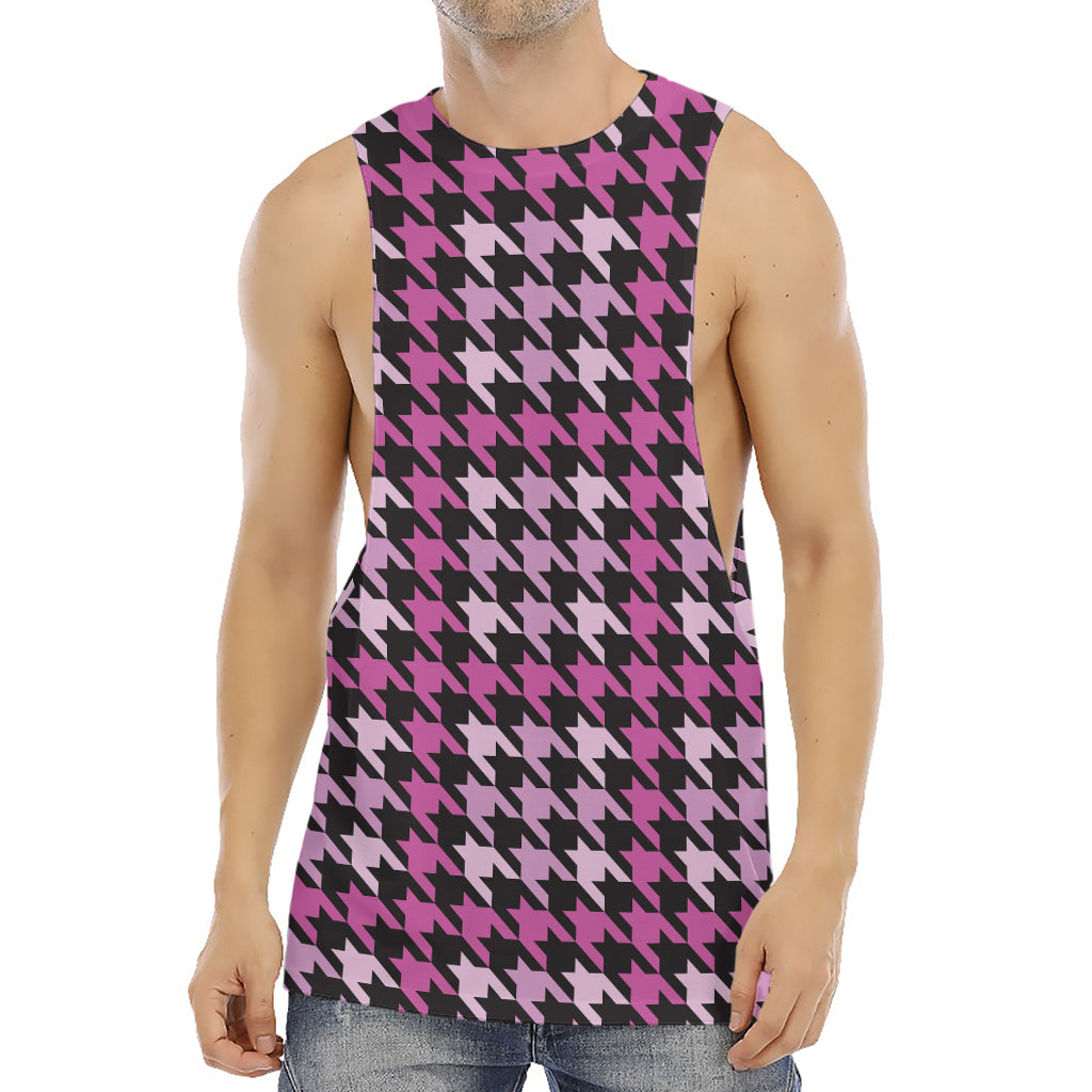 Pink Houndstooth Pattern Print Men's Muscle Tank Top