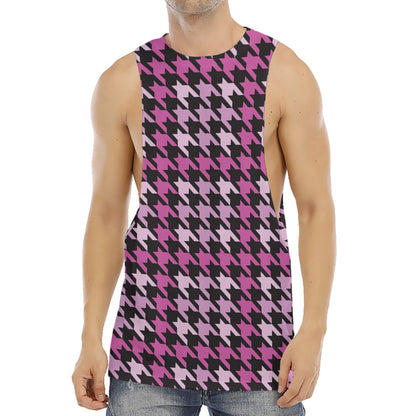 Pink Houndstooth Pattern Print Men's Muscle Tank Top