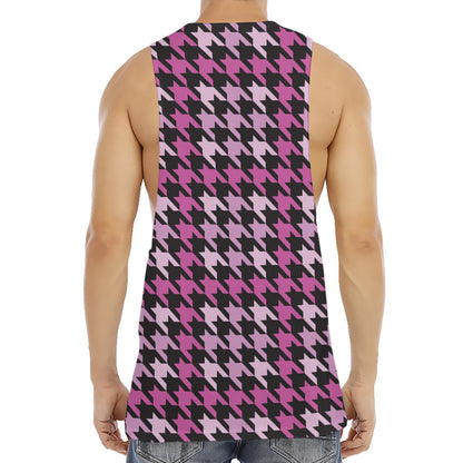 Pink Houndstooth Pattern Print Men's Muscle Tank Top
