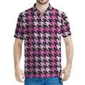 Pink Houndstooth Pattern Print Men's Polo Shirt